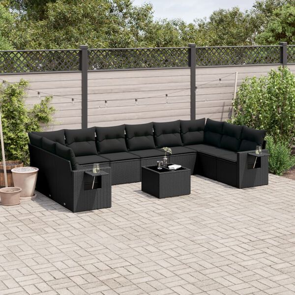 vidaXL 11-delige Loungeset met kussens poly rattan zwart
