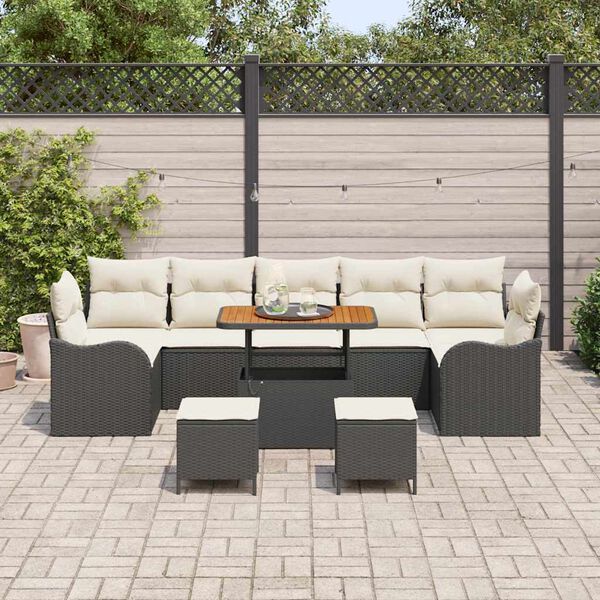 vidaXL Tuin Sofa Set met kussen met opslag 10 pcs Zwart en Cr&egrave;me