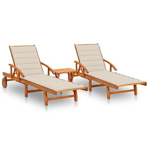 vidaXL Ligstoelen 2 st met tafel en kussens massief acaciahout