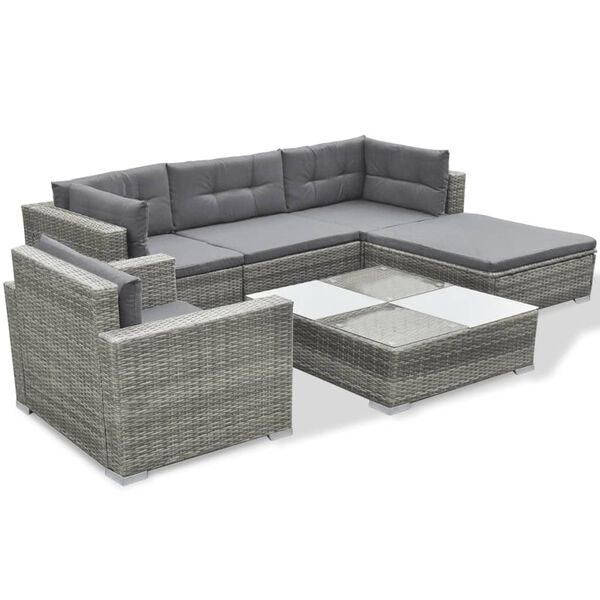 vidaXL 6-delige Loungeset met kussens poly rattan grijs
