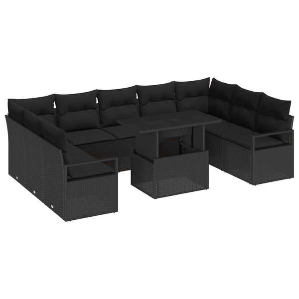 vidaXL Tuin Sofa Set met opslag 10 pcs Zwart Poly riet