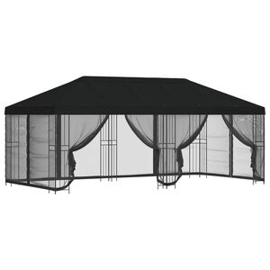 vidaXL Paviljoen met zijwanden 6 x 3 m Zwart Polyester en staal 190
