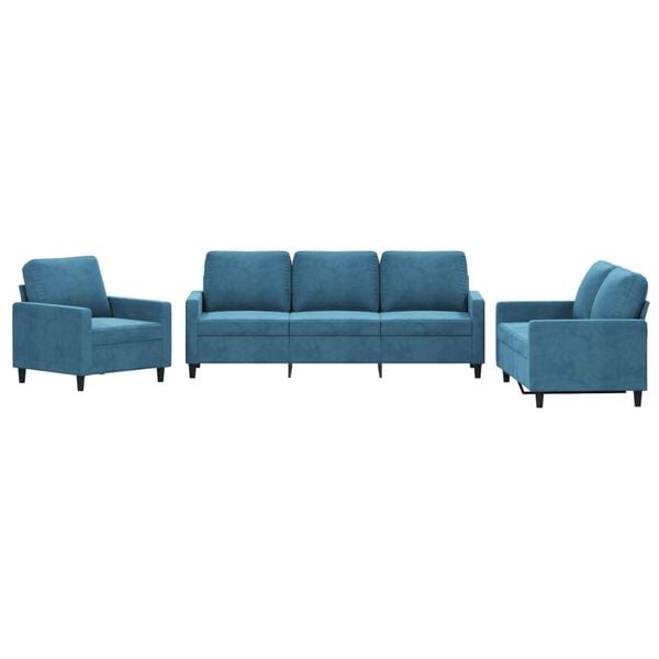 vidaXL 3-delige Loungeset met kussens fluweel blauw