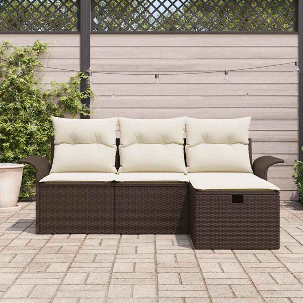 vidaXL Tuin Sofa Set met kussen met opslag 4 pcs Bruin Poly riet