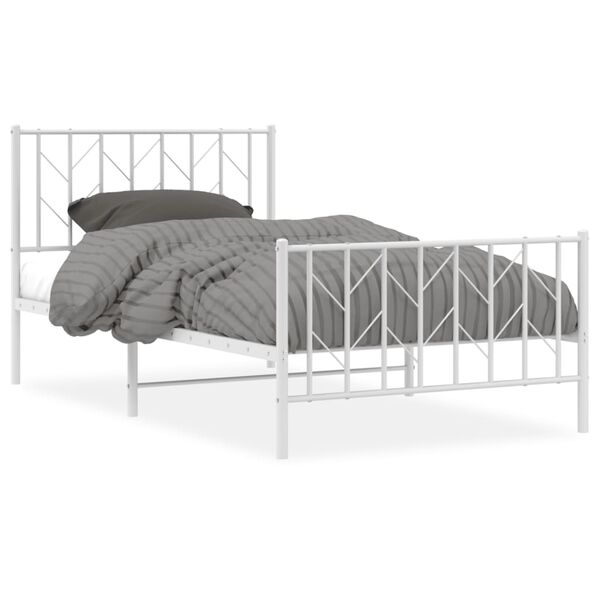 vidaXL Bedframe met hoofd- en voeteneinde metaal wit 100x200 cm