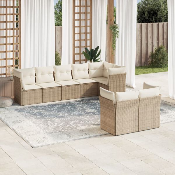 vidaXL 8-delige Loungeset met kussens poly rattan beige