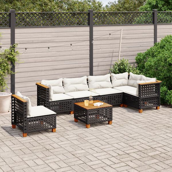 vidaXL 7-delige Loungeset met kussens poly rattan zwart
