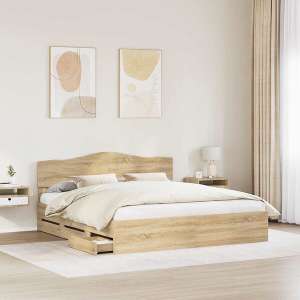 vidaXL Bedframe met lade Sonoma Eiken 180 x 200 cm Ingenieurshout