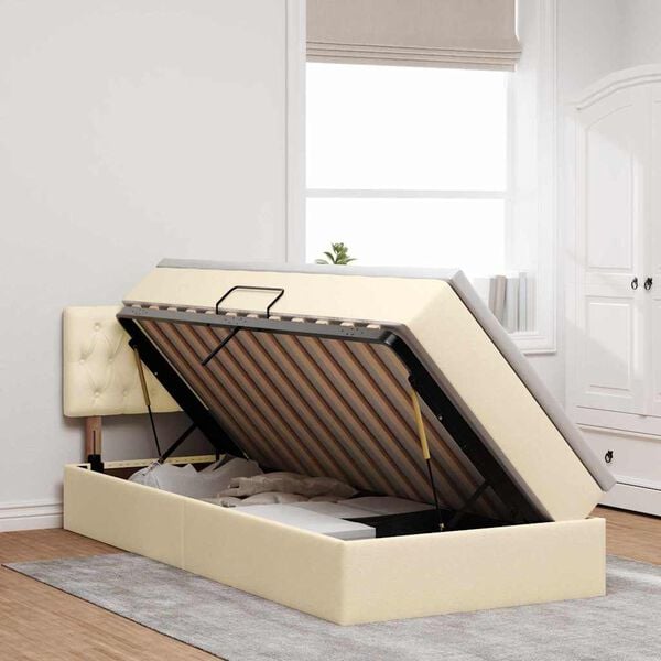 vidaXL Opbergbed met LED met matras met LED Cr&egrave;me 90 x 190 cm Stof