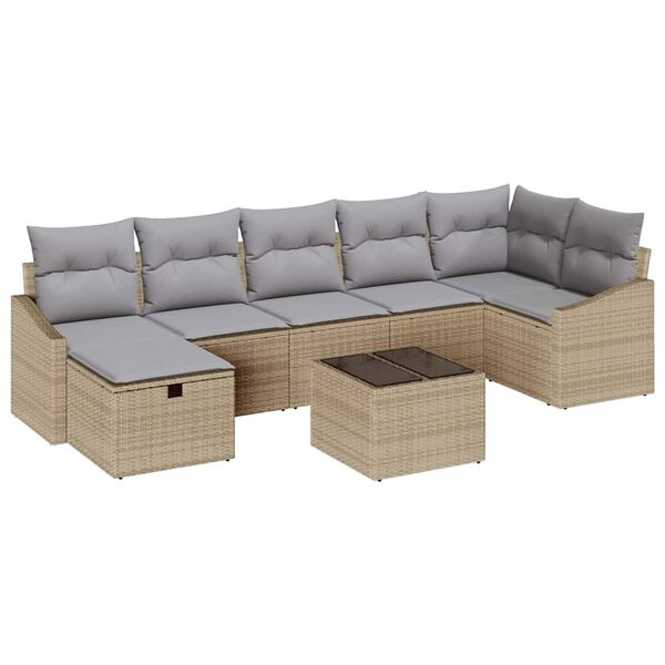 vidaXL Bankstel met kussen met opslag Beige poly rattan