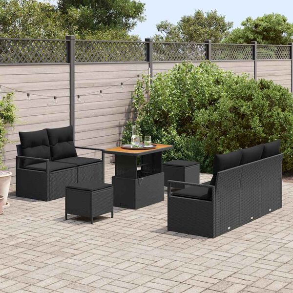 vidaXL Tuin Sofa Set met kussen met opslag met kussen 8 pcs Zwart