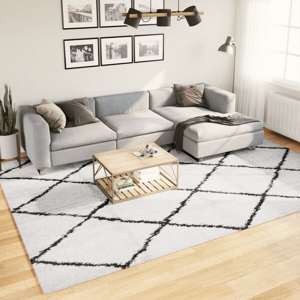 vidaXL Vloerkleed PAMPLONA shaggy hoogpolig 240x340 cm cr&egrave;me en zwart