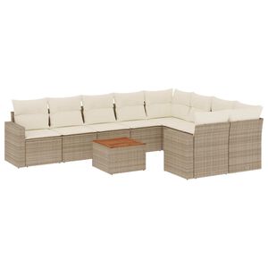 vidaXL 10-delige Loungeset met kussens poly rattan beige