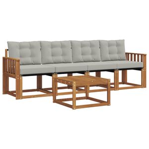 vidaXL Buiten bankenset met kussen 5 pcs Natuurlijk en Lichtgrijs