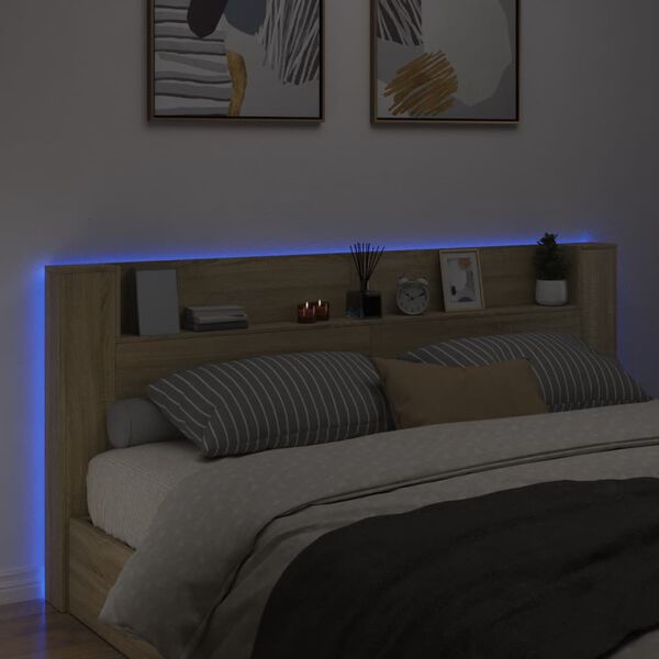 vidaXL Hoofdbordkast met LED 220x16,5x103,5 cm sonoma eikenkleurig