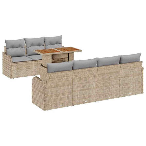 vidaXL Tuin Sofa Set met opslag 8 pcs Beige Poly riet