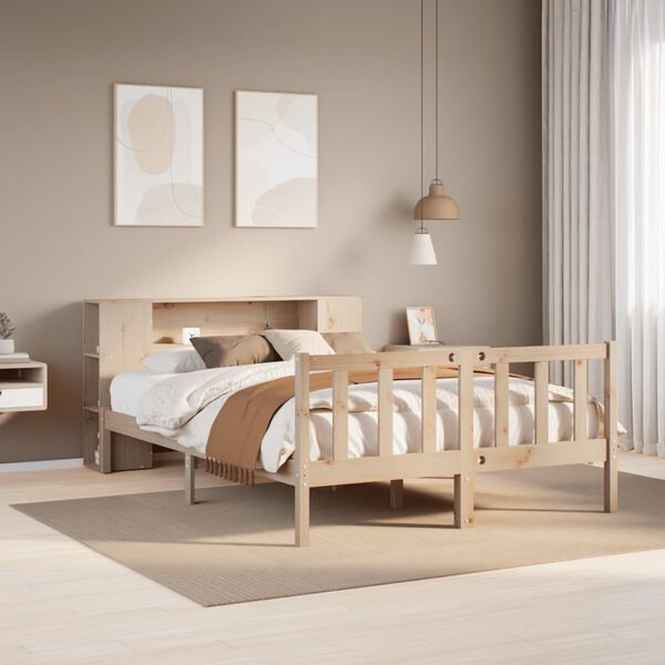 vidaXL Bed met boekenkast zonder matras massief grenenhout 150x200 cm