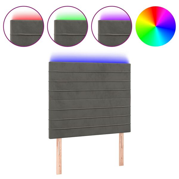 vidaXL Hoofdbord LED 90x5x118/128 cm fluweel donkergrijs