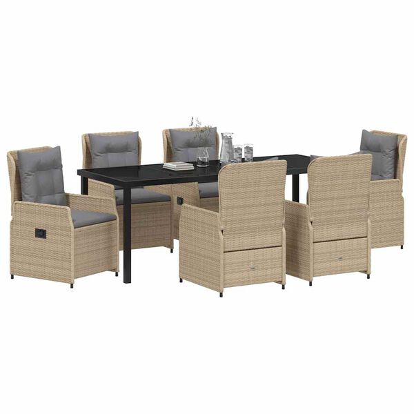 vidaXL Tuin eettafelset 7 pcs Beige en Licht Grijs poly rattan