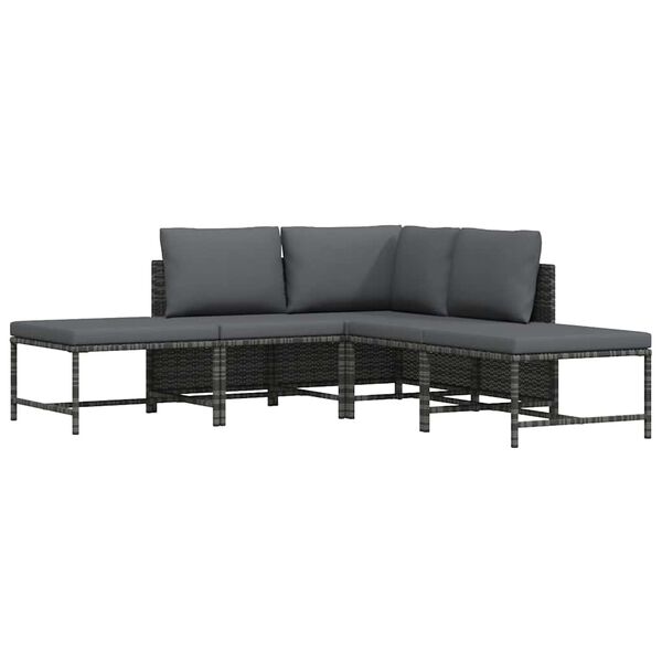 vidaXL 5-delige Loungeset met kussens poly rattan grijs