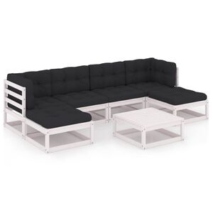 vidaXL 7-delige Loungeset met kussens massief grenenhout wit