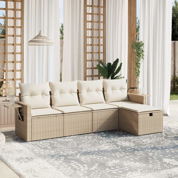 vidaXL 5-delige Loungeset met kussens poly rattan beige