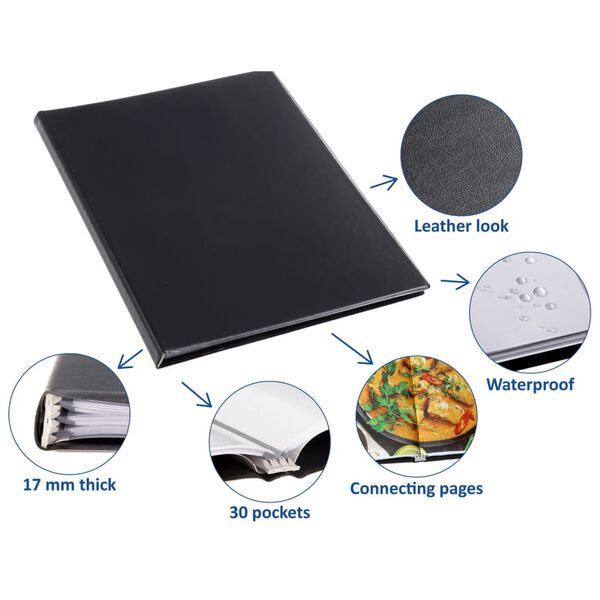 rillstab Portfoliomap met 20 hoezen en vooraanzicht A4 zwart