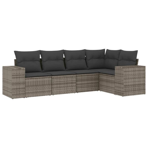 vidaXL 5-delige Loungeset met kussens poly rattan grijs