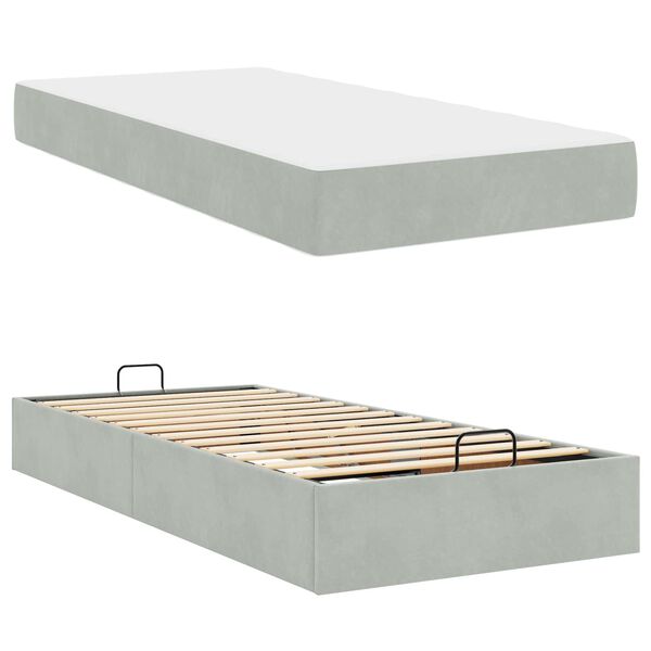 vidaXL Bedframe met matras met opslag Lichtgrijs 90 x 190 cm Fluweel