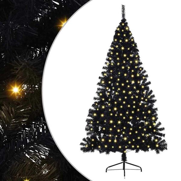 vidaXL Kunstmatig Voorverlicht Kerstboom met 300 LED Zwart 210 cm PVC