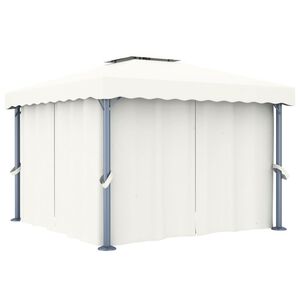 vidaXL Prieel met gordijn 3x3 m aluminium cr&egrave;mewit
