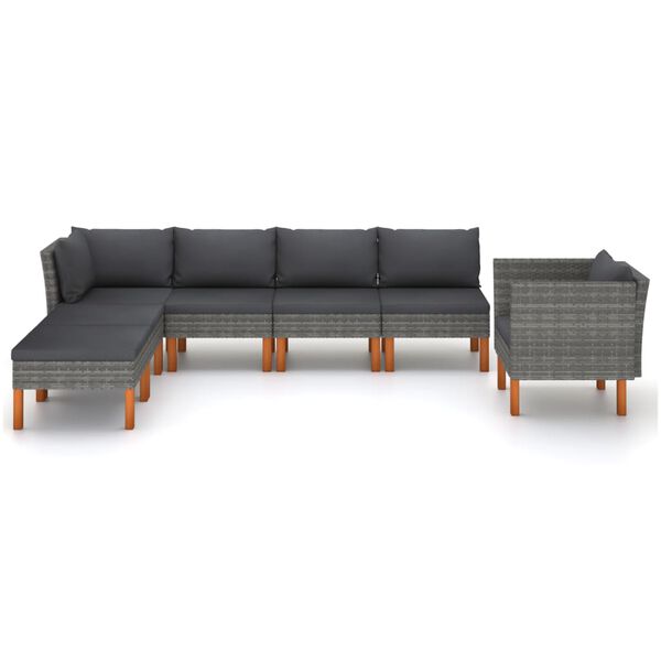 vidaXL 7-delige Loungeset poly rattan en eucalyptushout grijs
