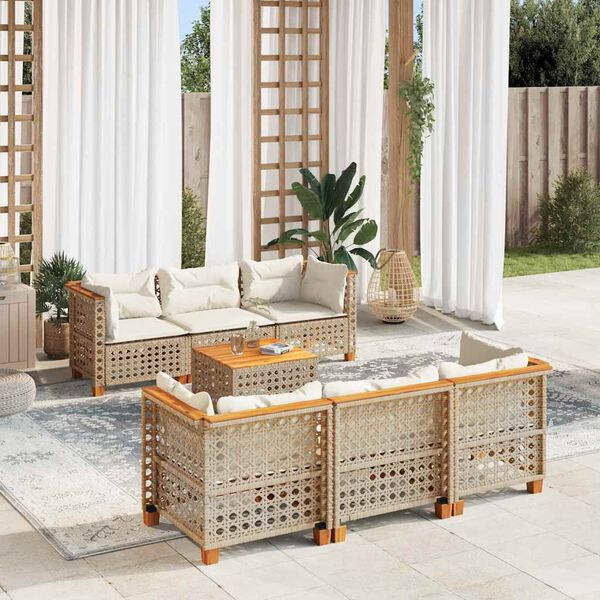 vidaXL 7-delige Loungeset met kussens poly rattan beige