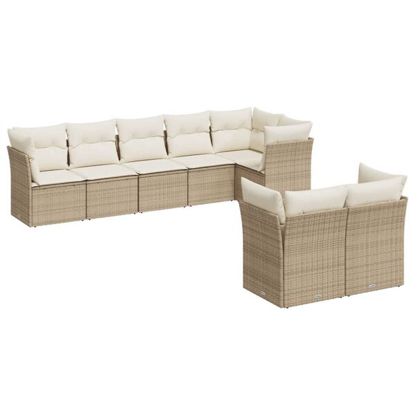 vidaXL 8-delige Loungeset met kussens poly rattan beige