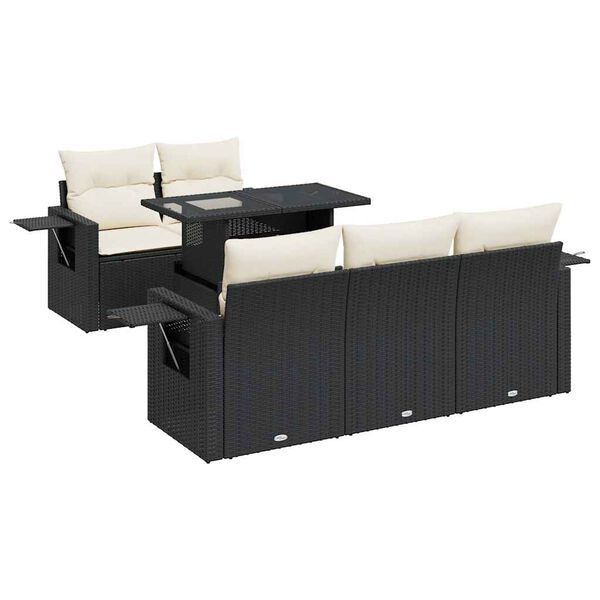 vidaXL 6-delige Loungeset met kussens poly rattan zwart
