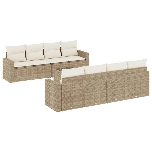 vidaXL 9-delige Loungeset met kussens poly rattan beige