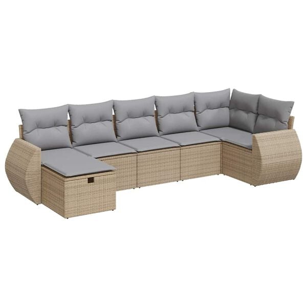 vidaXL 7-delige Loungeset met kussens poly rattan beige