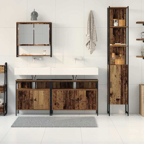 vidaXL Badkamermeubelset met plank 4 pcs Oud Hout Bewerkt hout