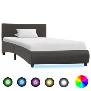 vidaXL Bedframe met LED kunstleer grijs 100x200 cm
