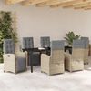 vidaXL Tuin eettafelset met kussen 7 pcs Beige poly rattan