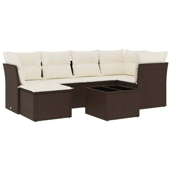 vidaXL 7-delige Loungeset met kussens poly rattan bruin