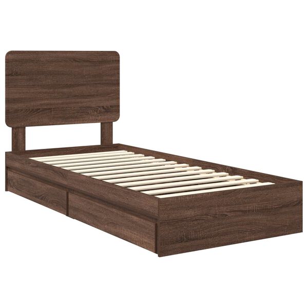 vidaXL Opslag bed met hoofdeinde Bruin Eiken 90 x 190 cm Bewerkt hout
