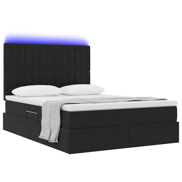vidaXL Opbergbed met LED met matras met LED Zwart 140 x 200 cm Fluweel