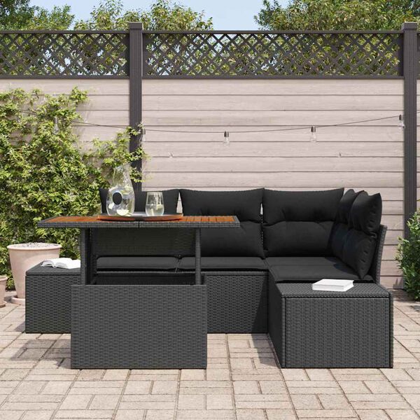 vidaXL Tuin Sofa Set met kussen met kussen 5 pcs Zwart en Bruin