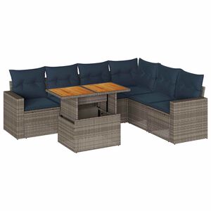 vidaXL 7-delige Loungeset met kussens poly rattan grijs