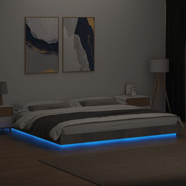 vidaXL Bedframe met LED-verlichting bewerkt hout betongrijs 180x200 cm
