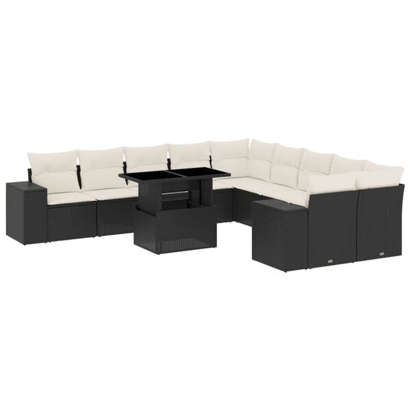 vidaXL 11-delige Loungeset met kussens poly rattan zwart