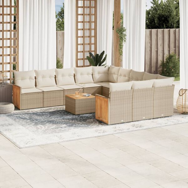 vidaXL 12-delige Loungeset met kussens poly rattan beige