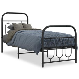vidaXL Bedframe met hoofd- en voeteneinde metaal zwart 75x190 cm