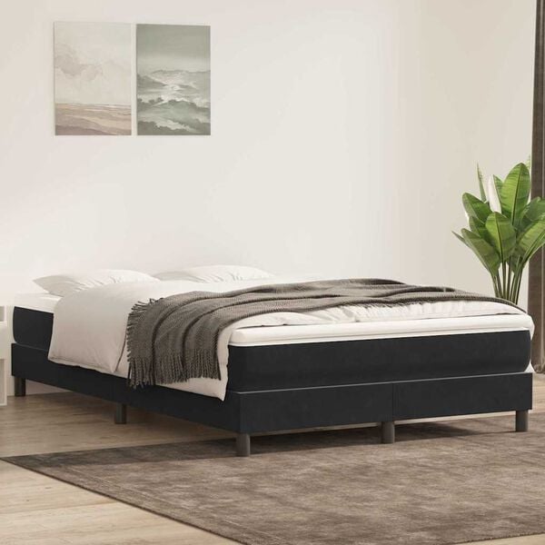 vidaXL Boxspring met matras fluweel zwart 140x210 cm